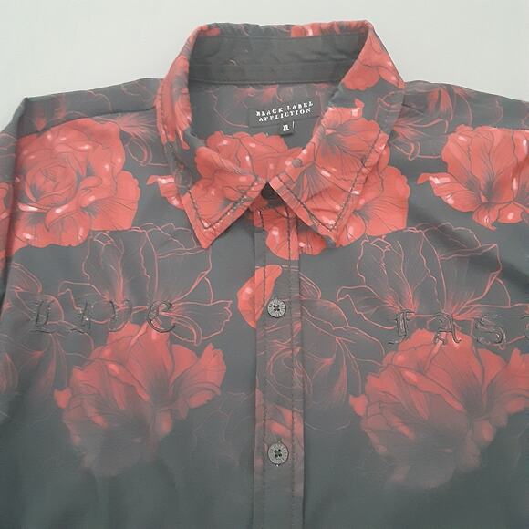 AFFLICTION BLACK LABEL Mens XL Embroidered Cross Rose Black Red Button Up Shirt - Picture 4 of 13